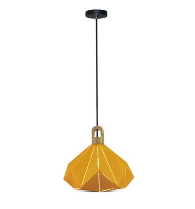 Suspension Pastel Wooden Prism, jaune - Douille E27, 320x270mm, max 60W, 5 ans de garantie