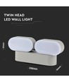 Applique murale double rotative 12W - IP65 extérieur, 2 têtes, gris, 3000K, 1320lm