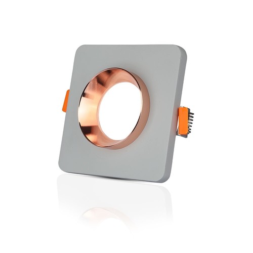Spot encastrable GU10 carré en plâtre - Béton gris avec anneau or rose mat, IP20 intérieur, sans source lumineuse