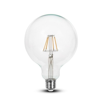 Ampoule LED filament E27 6W - G125, 806lm, 6400K, verre clair, 300°