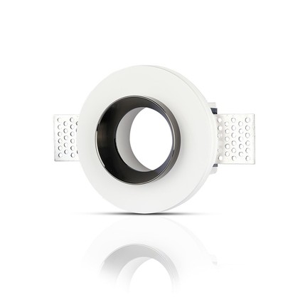 Spot encastrable GU10 en plâtre - Rond, blanc/chrome, Ø10cm, IP20, sans source lumineuse
