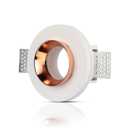 Spot encastrable GU10 en plâtre - Rond, blanc avec or rose mat, sans source lumineuse