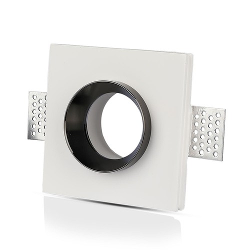 Spot encastrable GU10 en plâtre, carré - Blanc + chrome, 100x100mm, IP20, 5 ans de garantie