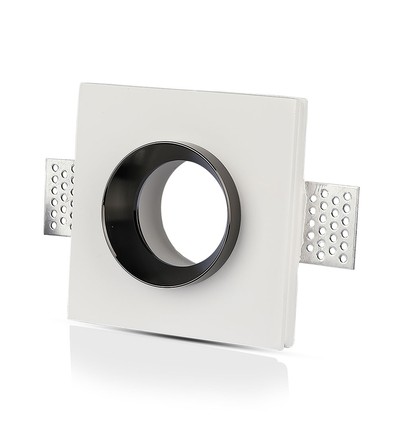 Spot encastrable GU10 en plâtre, carré - Blanc + chrome, 100x100mm, IP20, 5 ans de garantie