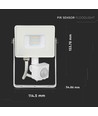 Projecteur 10W - Capteur PIR, Puce Samsung, 4000K, boîtier blanc