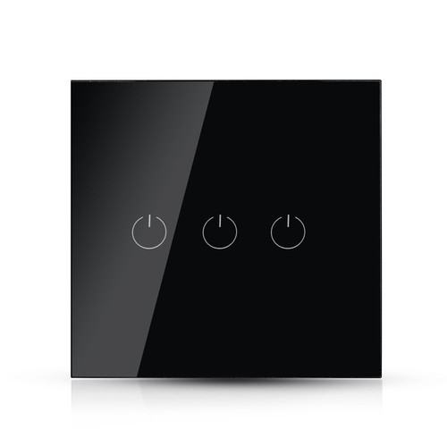 Interrupteur tactile WiFi 3 voies, noir - 2200W, compatible Google Home et Alexa, 3 Gang 1 Way