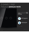 Interrupteur tactile WiFi 3 voies, noir - 2200W, compatible Google Home et Alexa, 3 Gang 1 Way