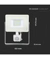 Projecteur LED 20W avec détecteur - Samsung LED chip, blanc, IP65, blanc chaud