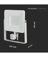 Projecteur LED 50W avec détecteur - IP65, 4000lm, blanc chaud, détecteur de mouvement PIR, bord blanc