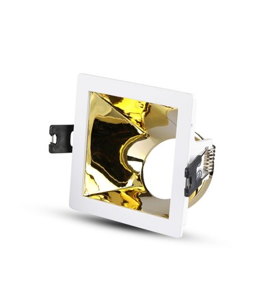 Spot encastrable GU10 - Carré, blanc/or, aluminium, perçage : 80x80mm, sans source lumineuse