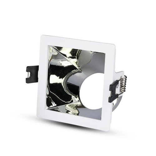 Spot encastrable GU10, carré - Blanc/chrome, aluminium, perçage : 80x80 mm, sans source lumineuse