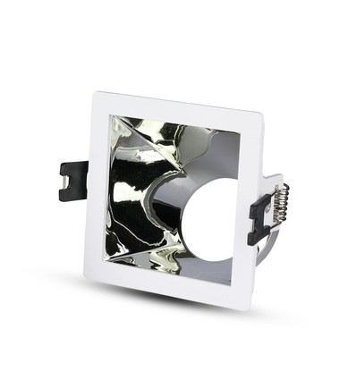 Spot encastrable GU10, carré - Blanc/chrome, aluminium, perçage : 80x80 mm, sans source lumineuse