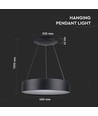 Suspension LED 20W, Ø45cm, noir - Dimmable, 3000K, câble 120cm, blanc chaud