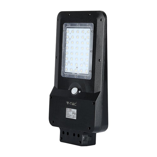 Lampadaire solaire LED 15W - 1600lm, IP65, noir, détecteur de mouvement, batterie lithium 7.4V