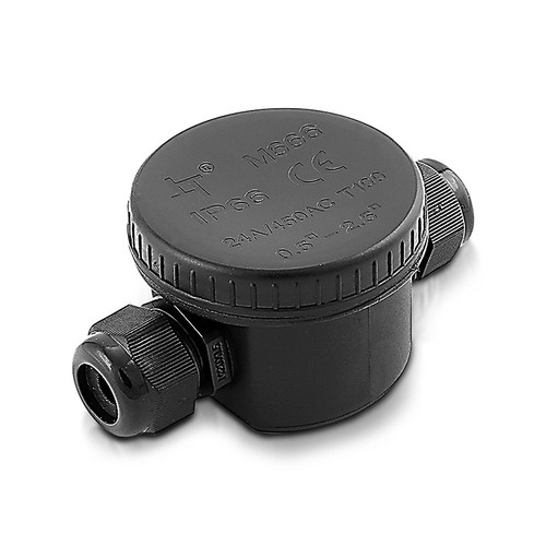 Boîte de dérivation étanche 2 voies - IP66, noir, 24A, résistant aux UV, 450V, pour projecteurs