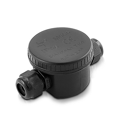 Boîte de dérivation étanche 2 voies - IP66, noir, 24A, résistant aux UV, 450V, pour projecteurs