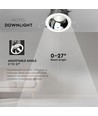 Downlight LED COB 6W Hotel, RA95 - puce CREE, réflecteur argent, orientable, spot encastrable