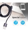 Câble Lightning MFi noir 1,5m - 2A, certifié Apple, design durable