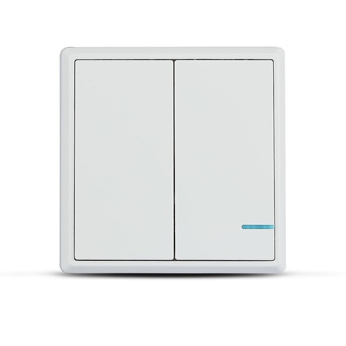 Interrupteur sans fil 2 touches, 1 voie - IP54, blanc, 86x86mm, à piles, portée jusqu'à 600m