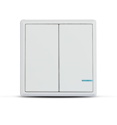Interrupteur sans fil 2 touches, 1 voie - IP54, blanc, 86x86mm, à piles, portée jusqu'à 600m