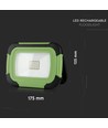 Projecteur LED rechargeable 10W - Samsung LED chip, IP44, flash SOS, sortie USB, vert/noir
