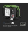 Projecteur LED rechargeable 10W - Samsung LED chip, IP44, flash SOS, sortie USB, vert/noir