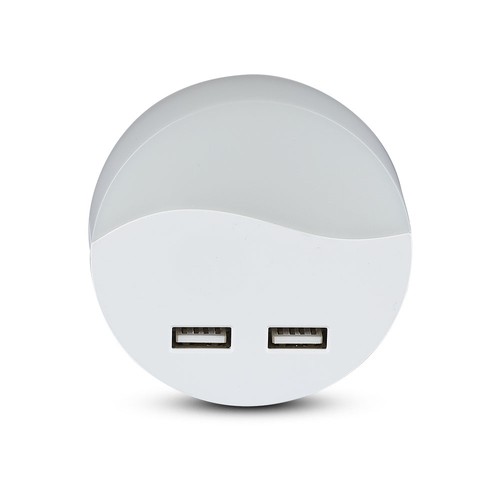Veilleuse 0,45W avec USB - Ronde, 3000K, Allumage automatique à l'obscurité, Puce LED Samsung