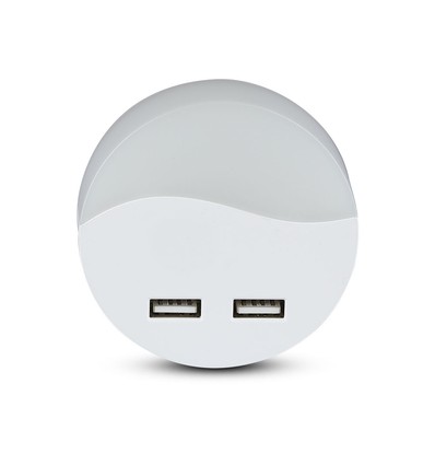 Veilleuse 0,45W avec USB - Ronde, 3000K, Allumage automatique à l'obscurité, Puce LED Samsung
