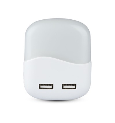 V-tac Lampe de Nuit avec USB - Allumage Automatique à l'Obscurité, Puce Samsung, 0,45W, 3000K, Carrée