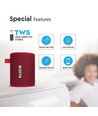 Enceinte Bluetooth portable 5W, Rouge - fonction TWS, batterie 1500mAh, avec câble Micro USB
