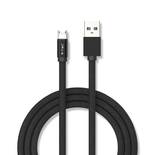 MicroUSB câble 1m noir - Tissu en coton, MicroUSB vers USB-A