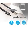 MicroUSB câble 1m noir - Tissu en coton, MicroUSB vers USB-A