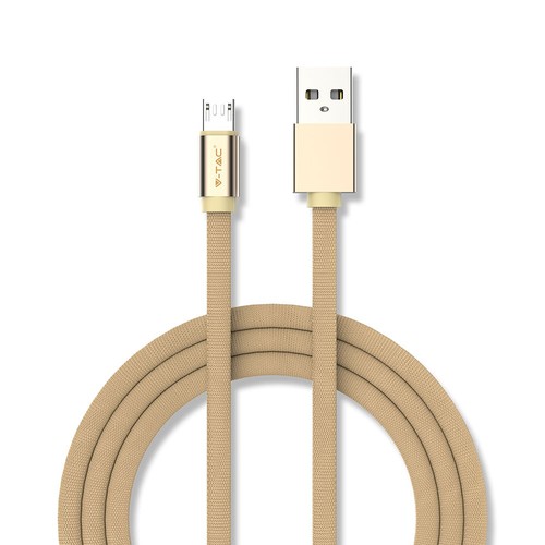 Câble MicroUSB 1m couleur laiton - Tissu en coton, MicroUSB vers USB-A