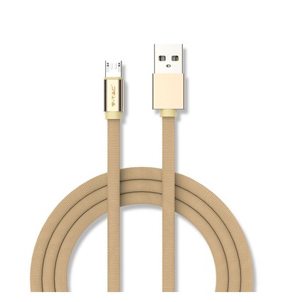 Câble MicroUSB 1m couleur laiton - Tissu en coton, MicroUSB vers USB-A