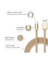 Câble MicroUSB 1m couleur laiton - Tissu en coton, MicroUSB vers USB-A