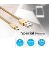 Câble MicroUSB 1m couleur laiton - Tissu en coton, MicroUSB vers USB-A