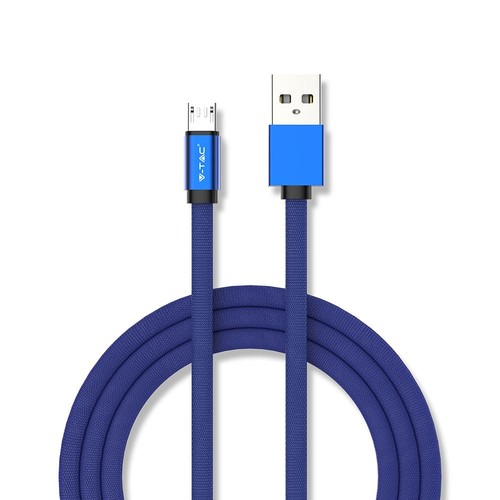 Câble Micro USB 1m, 2.4A - Bleu, Ruby Series, tresse en coton, charge rapide