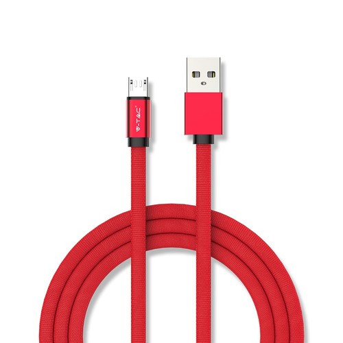 MicroUSB câble 1m rouge - Tissu en coton, MicroUSB vers USB-A