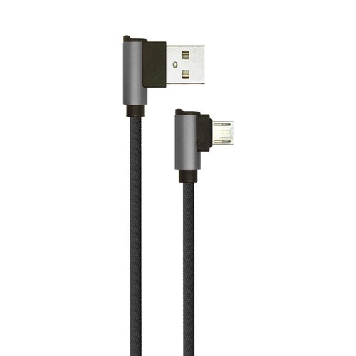 Câble Micro USB 1m Type-L, 2.4A - Black Diamond Series, noir, coton tissé