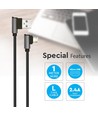 Câble Micro USB 1m Type-L, 2.4A - Black Diamond Series, noir, coton tissé