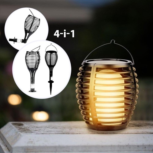 Lampe de jardin solaire de luxe 4-en-1 - Noir, effet flamme, 65 cm de hauteur