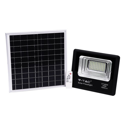 Projecteur LED solaire 20W - 1650lm, IP65, 6000K, noir, incl. panneau solaire et télécommande