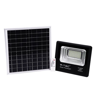 Projecteur LED solaire 20W - 1650lm, IP65, 6000K, noir, incl. panneau solaire et télécommande