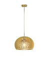 Suspension E27 en bois, ronde - Ø33cm, design oriental, abat-jour et rosace en bois, sans source lumineuse