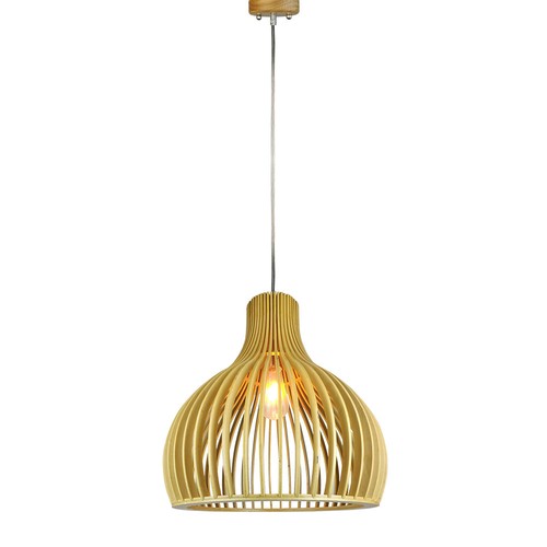 Suspension en bois Ø45cm - Design conique, détails chromés, douille E27, sans source lumineuse