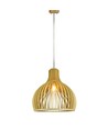 Suspension en bois Ø45cm - Design conique, détails chromés, douille E27, sans source lumineuse