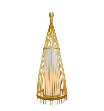 Lampadaire en bois avec abat-jour en rotin, douille E27 - Ø45cm, Hauteur : 150cm, câble 1,8m, sans source lumineuse