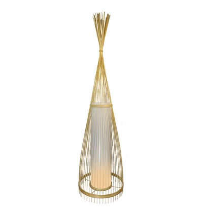 Lampadaire en bois avec abat-jour en rotin, E27 - Ø40cm, hauteur 100cm, IP20, sans source lumineuse