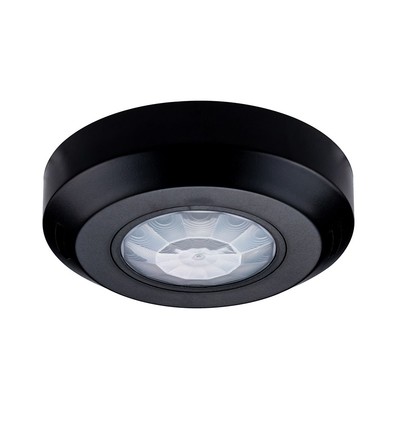 Détecteur de plafond infrarouge PIR 360° - Noir, en saillie, max 200W LED, IP20, portée 8m