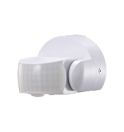 Détecteur de mouvement infrarouge, blanc - IP65, 180°/360°, max 600W LED, portée 12m, extérieur/intérieur